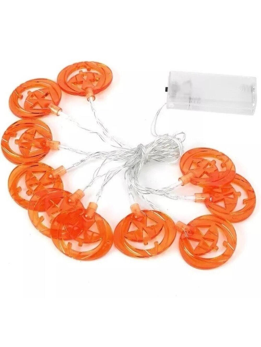 10 LED Halloween String Lights 6.5ft Orange Jack O Lantern Fall Party Decor New
